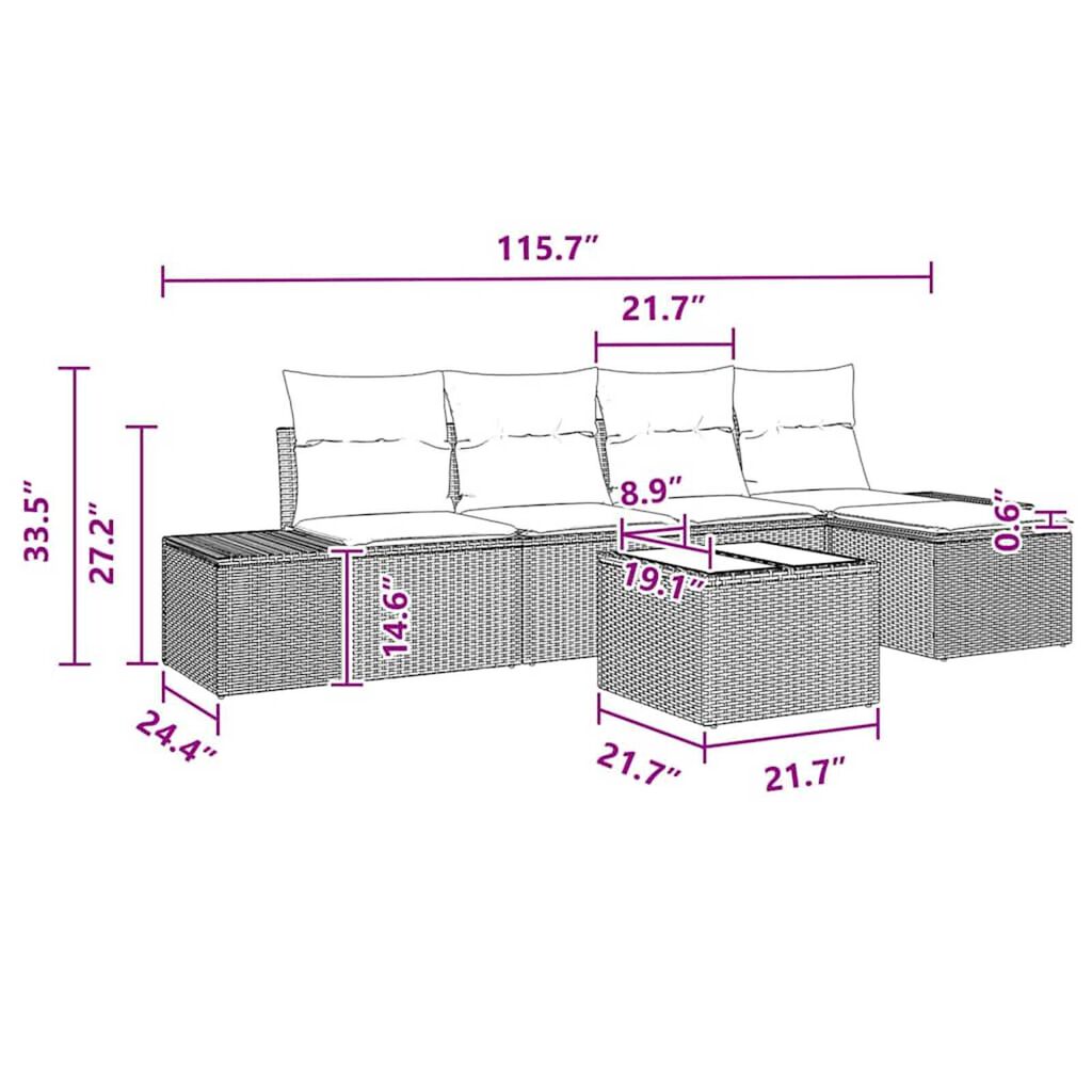 vidaXL Garden Sofa Set 6 pcs Grey Poly rattan