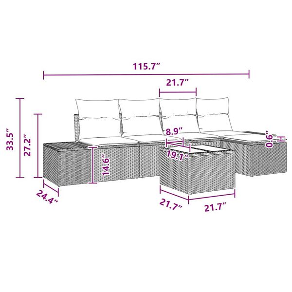 vidaXL Garden Sofa Set 6 pcs Grey Poly rattan