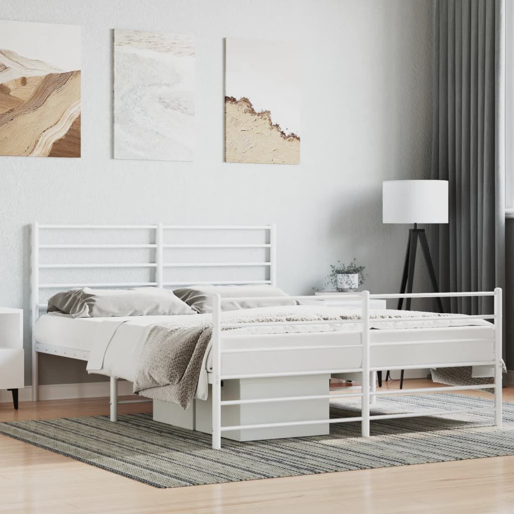 vidaXL Metal Bed Frame without Mattress with Footboard White 150x200cm