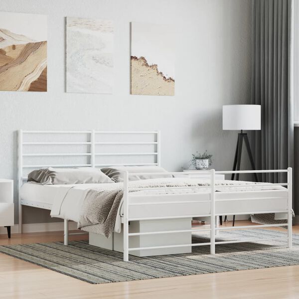 vidaXL Metal Bed Frame without Mattress with Footboard White 150x200cm