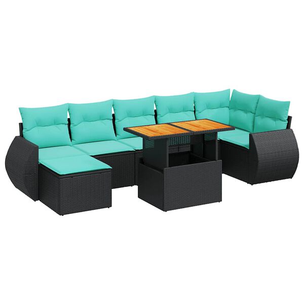 vidaXL 8 Piece Garden Sofa Set with Cushions Black Poly Rattan