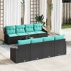 vidaXL Sofa Set with Cushion 9 pcs Black and Turquoise Poly Rattan