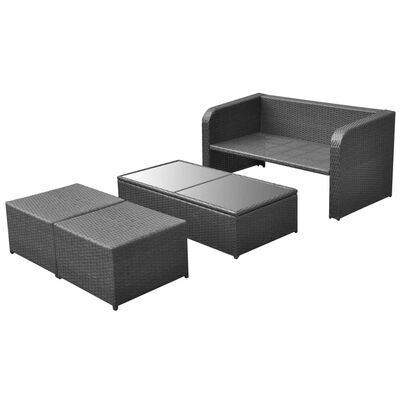 vidaXL 4 Piece Garden Lounge Set with Cushions Poly Rattan Black