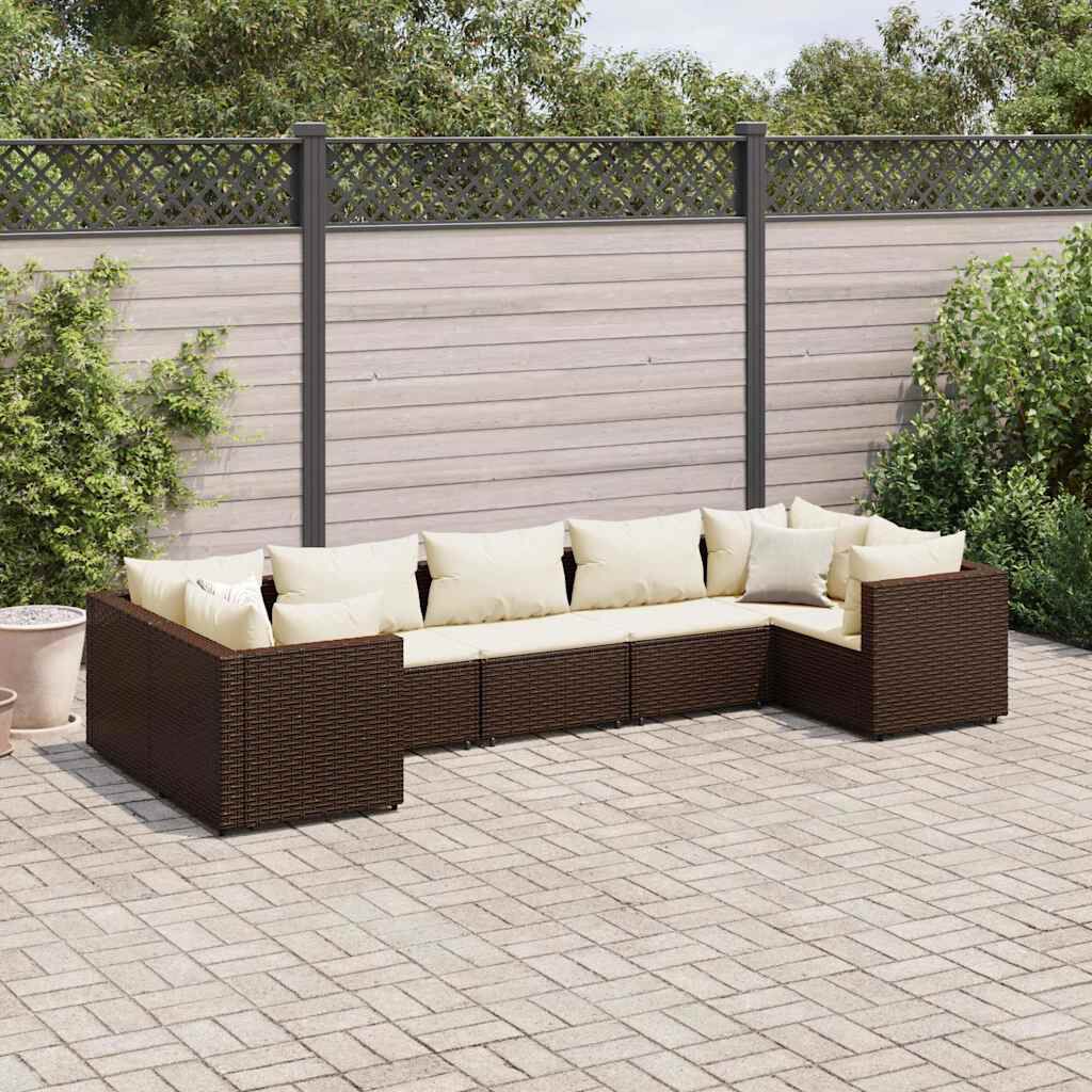vidaXL 7 Piece Garden Lounge Set with Cushions Brown Poly Rattan