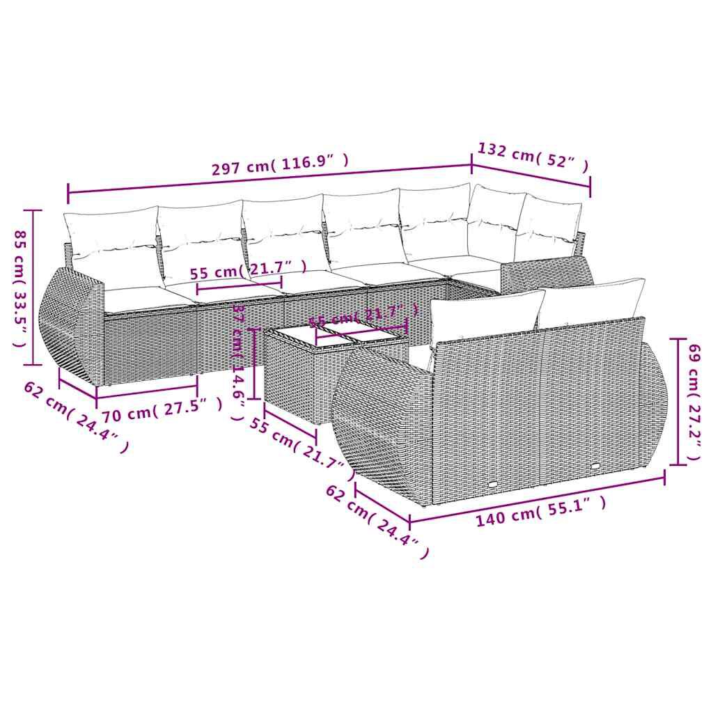 vidaXL 9 Piece Garden Sofa Set with Cushions Black Poly Rattan
