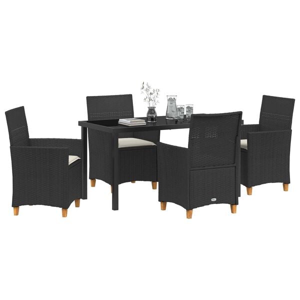 vidaXL Garden Dining Set 5 pcs Black Poly Rattan