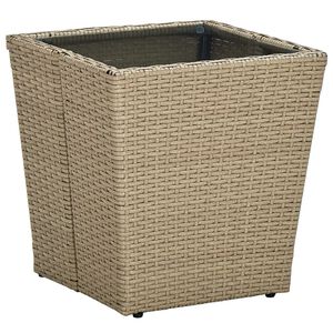 vidaXL Tea Table Beige 41.5x41.5x44 cm Poly Rattan and Tempered Glass