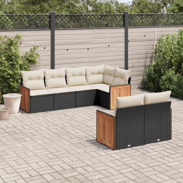 vidaXL 7 Piece Garden Sofa Set with Cushions Black Poly Rattan