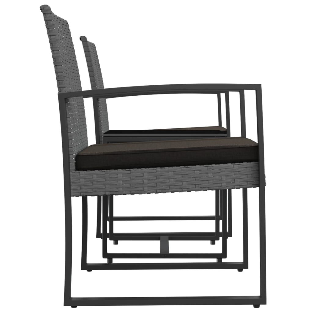 vidaXL 3 piece Garden Dining Set with Cushions Dark Grey PP Rattan