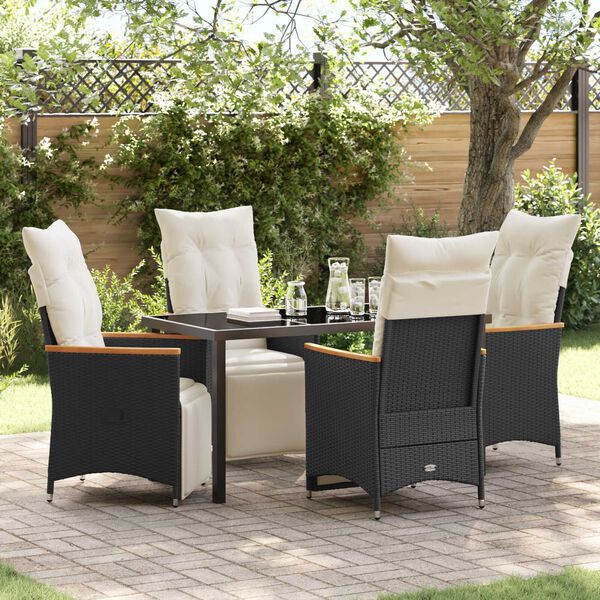 vidaXL Garden Dining Set with Cushion 5 pcs Black Poly Rattan
