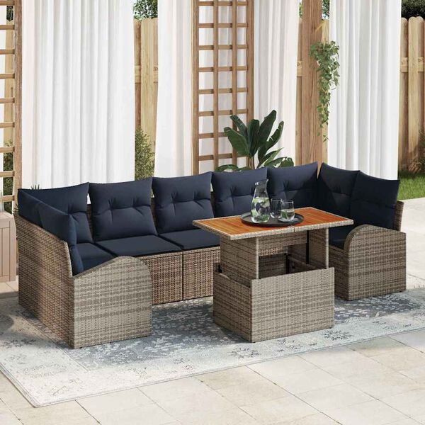 vidaXL Garden Sofa Set with Cushion Manual 8 pcs Grey and navy blue
