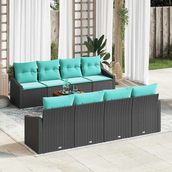 vidaXL Garden Sofa Set with Cushion 9 pcs Black Poly Rattan