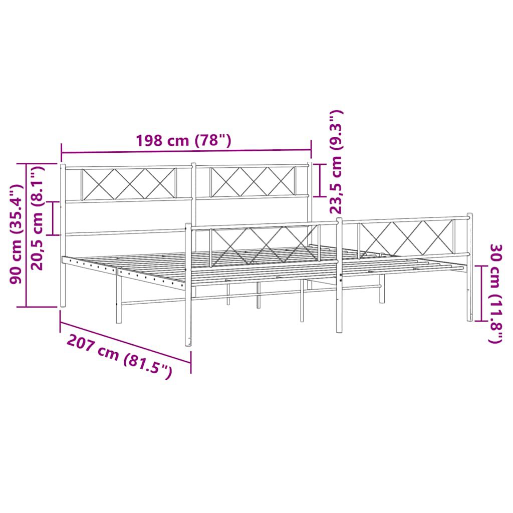 vidaXL Metal Bed Frame without Mattress with Footboard White 193x203cm