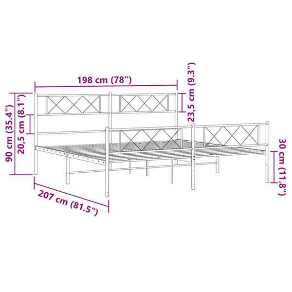 vidaXL Metal Bed Frame without Mattress with Footboard White 193x203cm
