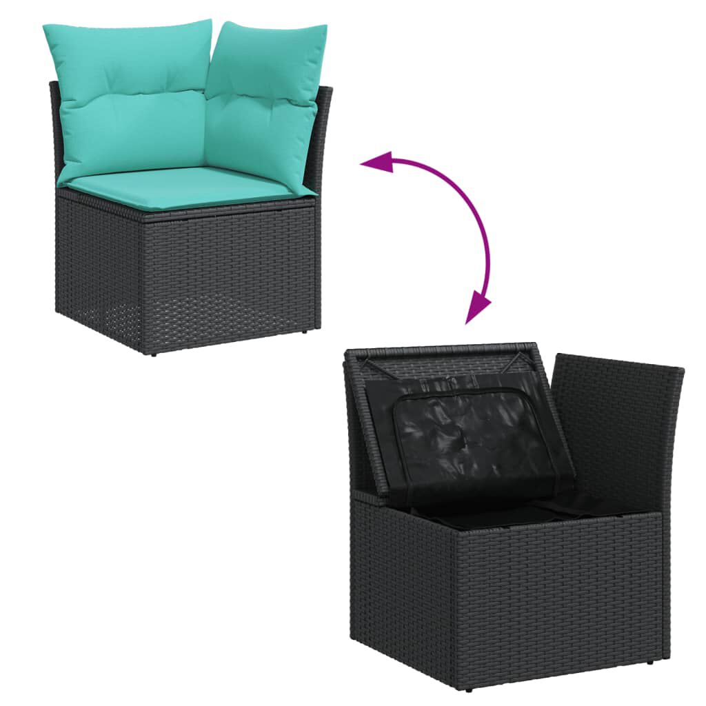 vidaXL Garden Sofa Corner with Cushions Black Poly Rattan