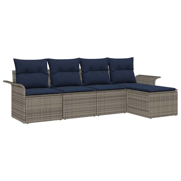 vidaXL Garden Sofa Set with Cushion 5 pcs Grey Poly Rattan
