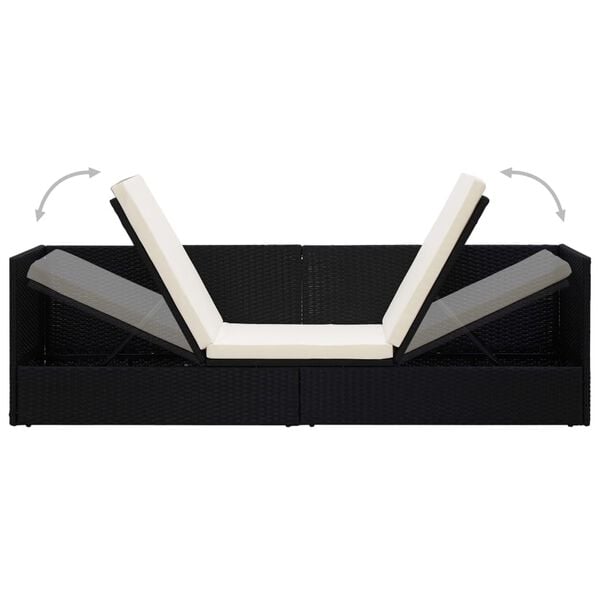 vidaXL Garden Bed with Cushion & Pillows Poly Rattan Black
