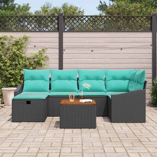 vidaXL Garden Sofa Set with Cushion 7 pcs Black Poly rattan