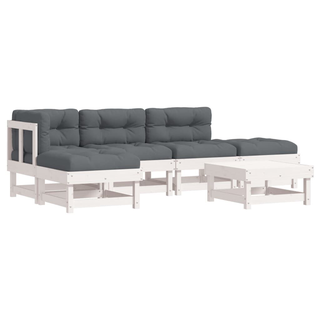 vidaXL 6 Piece Garden Lounge Set with Cushions White Solid Wood