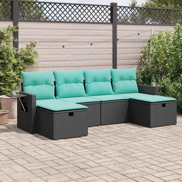vidaXL 6 Piece Garden Sofa Set with Cushions Black Poly Rattan