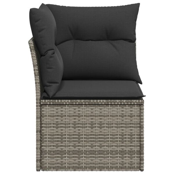 vidaXL Garden Sofa Corner with Cushions Grey Poly Rattan