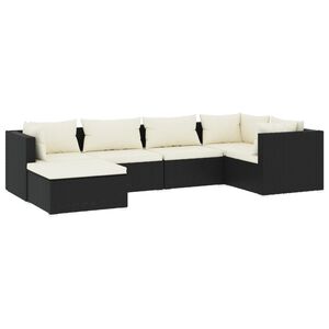 vidaXL 6 Piece Garden Lounge Set with Cushions Poly Rattan Black