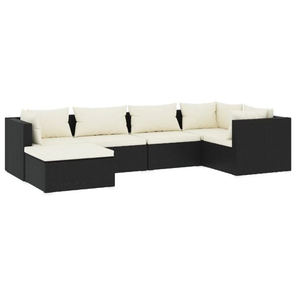vidaXL 6 Piece Garden Lounge Set with Cushions Poly Rattan Black