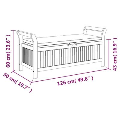 vidaXL Garden Storage Bench with Cushion 126 cm Solid Wood Acacia