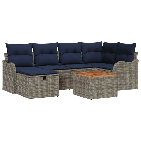vidaXL 7 Piece Garden Sofa Set with Cushions Grey Poly Rattan