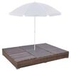 vidaXL Outdoor Lounge Bed with Umbrella Poly Rattan Brown