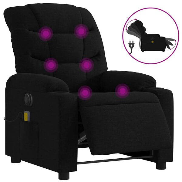 vidaXL Electric Massage Recliner Chair Black Fabric