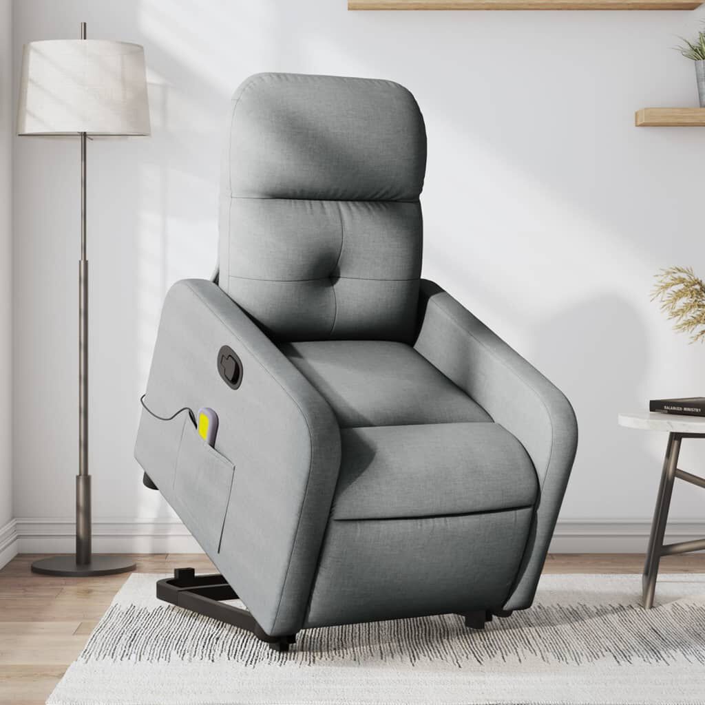 vidaXL Stand up Massage Recliner Chair Light Grey Fabric