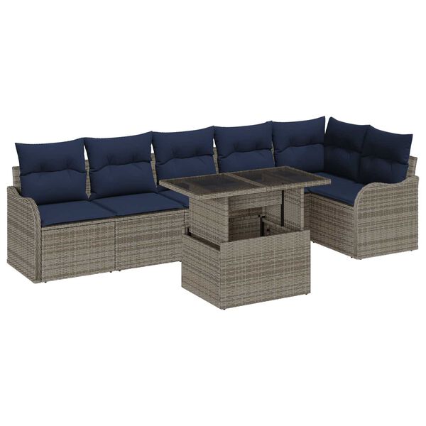 vidaXL 7 Piece Garden Sofa Set with Cushions Grey Poly Rattan