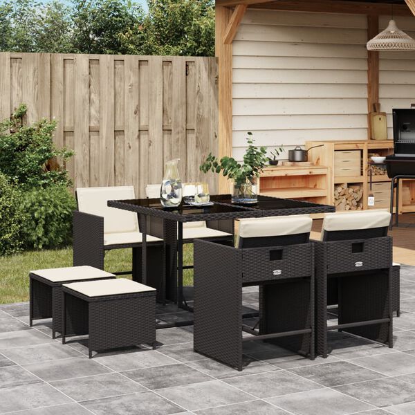 vidaXL 15 Piece Garden Dining Set with Cushions Brown Poly Rattan