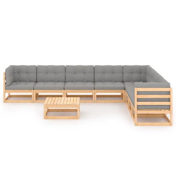 vidaXL 9 Piece Garden Lounge Set with Cushions Solid Pinewood