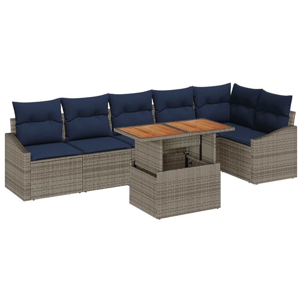 vidaXL 7 Piece Garden Sofa Set with Cushions Grey Poly Rattan Acacia