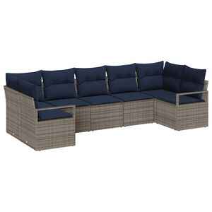 vidaXL Sofa Set with Cushion 7 pcs Grey Poly Rattan