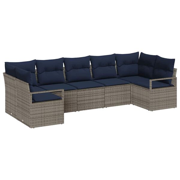 vidaXL Sofa Set with Cushion 7 pcs Grey Poly Rattan