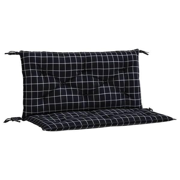 vidaXL Garden Bench Cushions 2pcs Black Check Pattern 100x50x7cm Fabric
