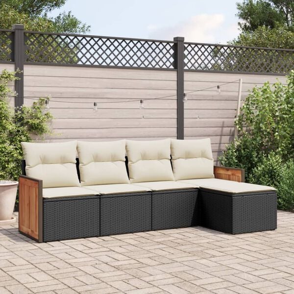 vidaXL 5 Piece Garden Sofa Set with Cushions Black Poly Rattan