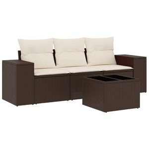 vidaXL 4 Piece Garden Sofa Set with Cushions Brown Poly Rattan