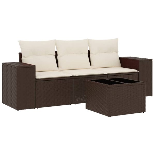 vidaXL 4 Piece Garden Sofa Set with Cushions Brown Poly Rattan
