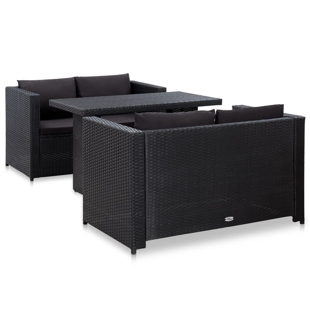 vidaXL 3 Piece Garden Lounge Set with Cushions Poly Rattan Black