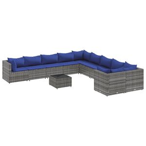 vidaXL 11 Piece Garden Sofa Set with Cushions Grey Poly Rattan