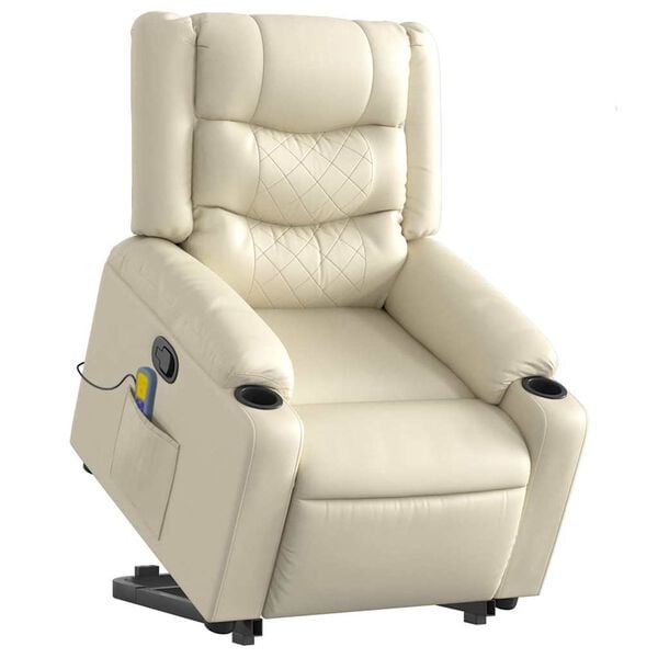 vidaXL Stand up Massage Recliner Chair Cream Faux Leather