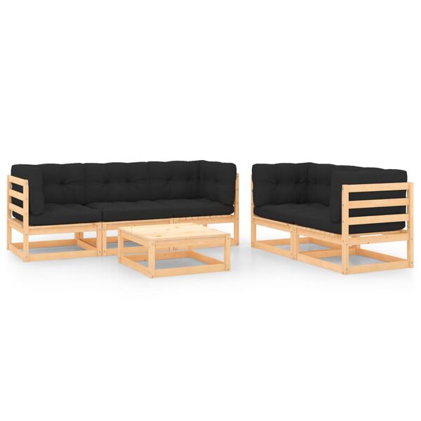 vidaXL 6 Piece Garden Lounge Set with Cushions Solid Pinewood