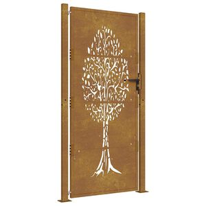 vidaXL Garden Gate 100x175 cm Corten Steel Tree Design