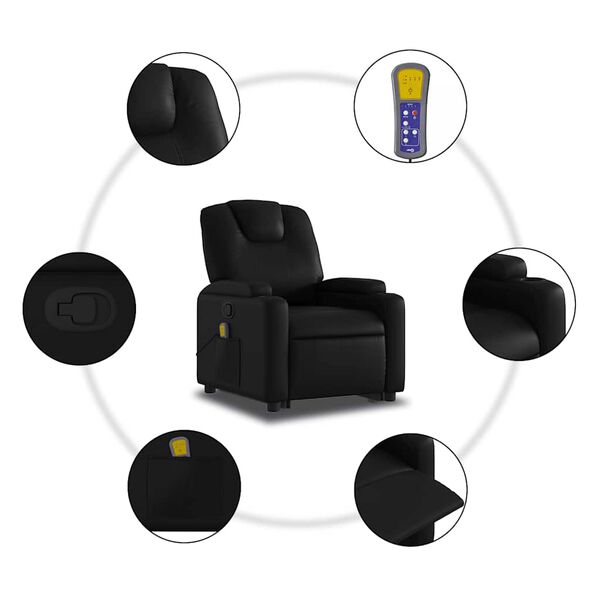 vidaXL Stand up Massage Recliner Chair Black Faux Leather
