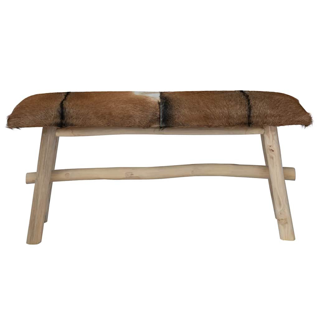 vidaXL Bench Real Leather Teak