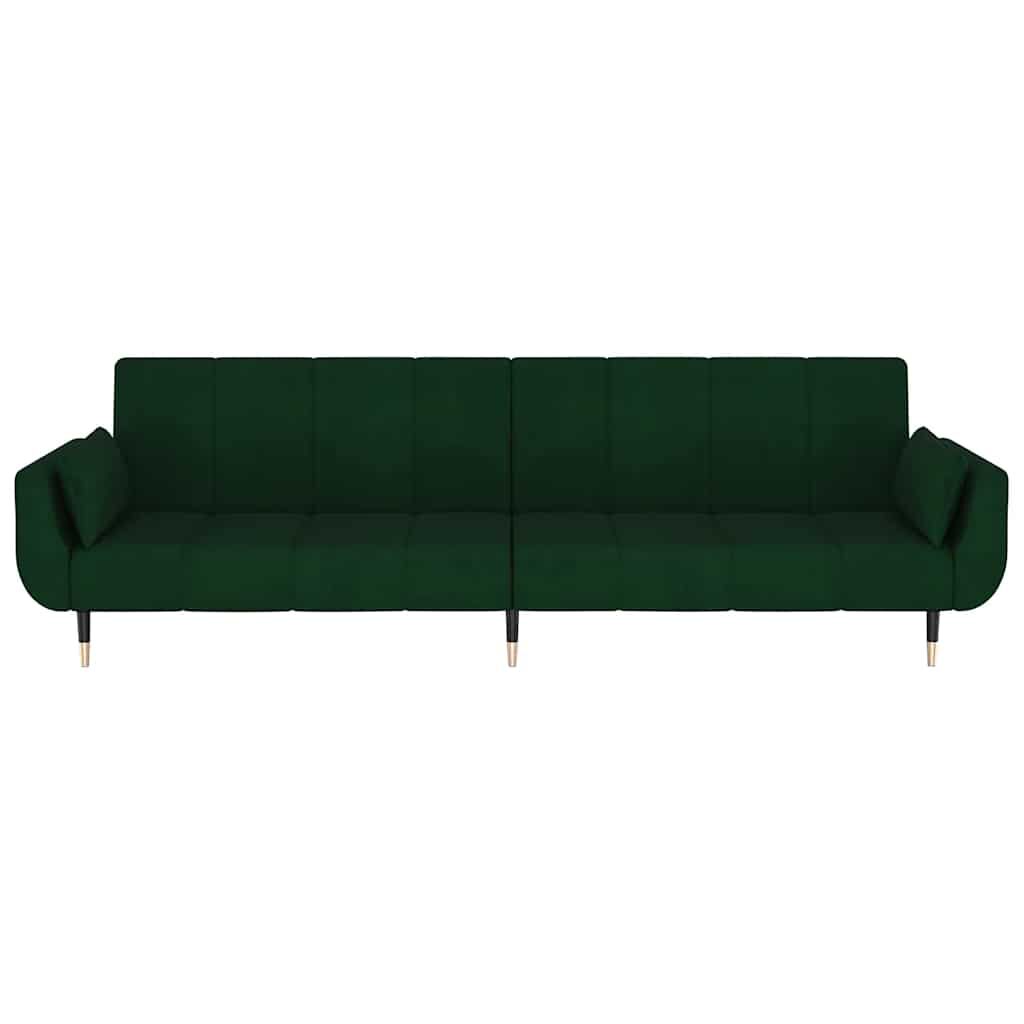 vidaXL 2-Seater Sofa Bed with Two Pillows Dark Green Velvet